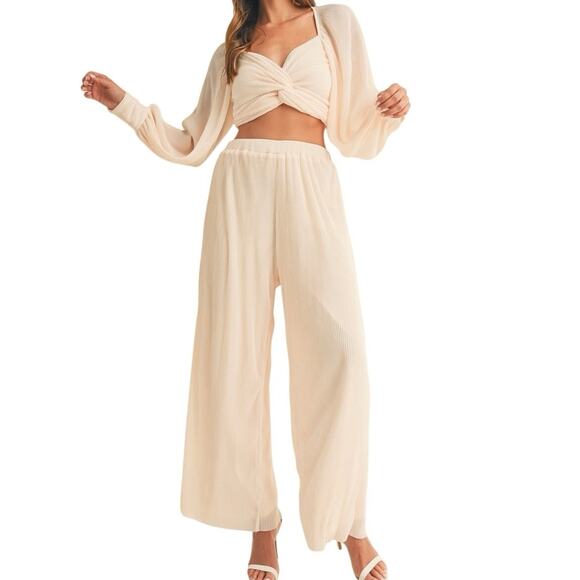Mable Dresses & Skirts - Mable Nele Front Twisted Pleated Boho Two-Piece Set Cream Size Small